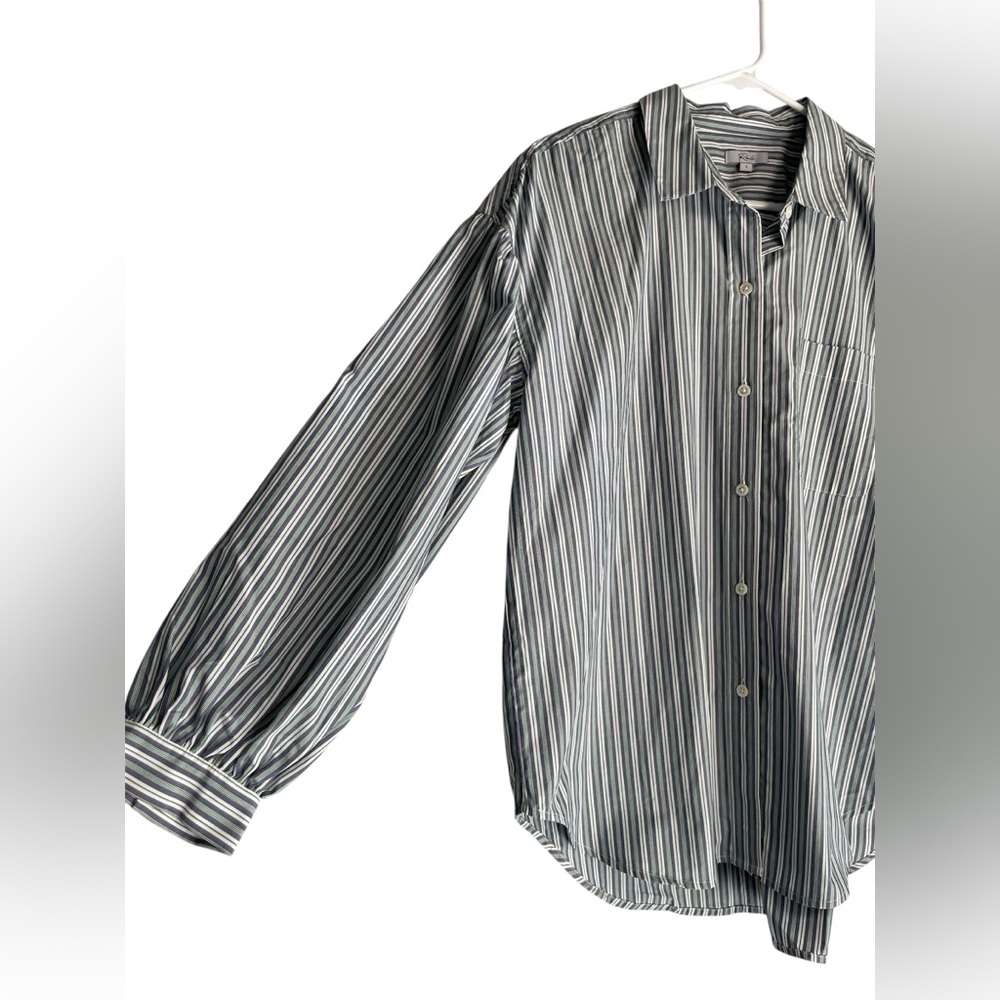 Rails Janae Bank Stripe Blue and Green Cotton Balloon Sleeve Shirt Size Large - Picture 5 of 13